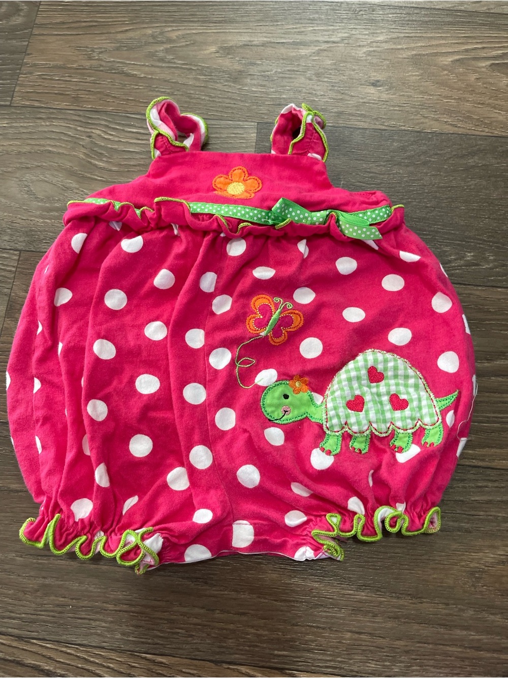 Good Lad Pink Polka Dot Turtle Outfit with Green Trim